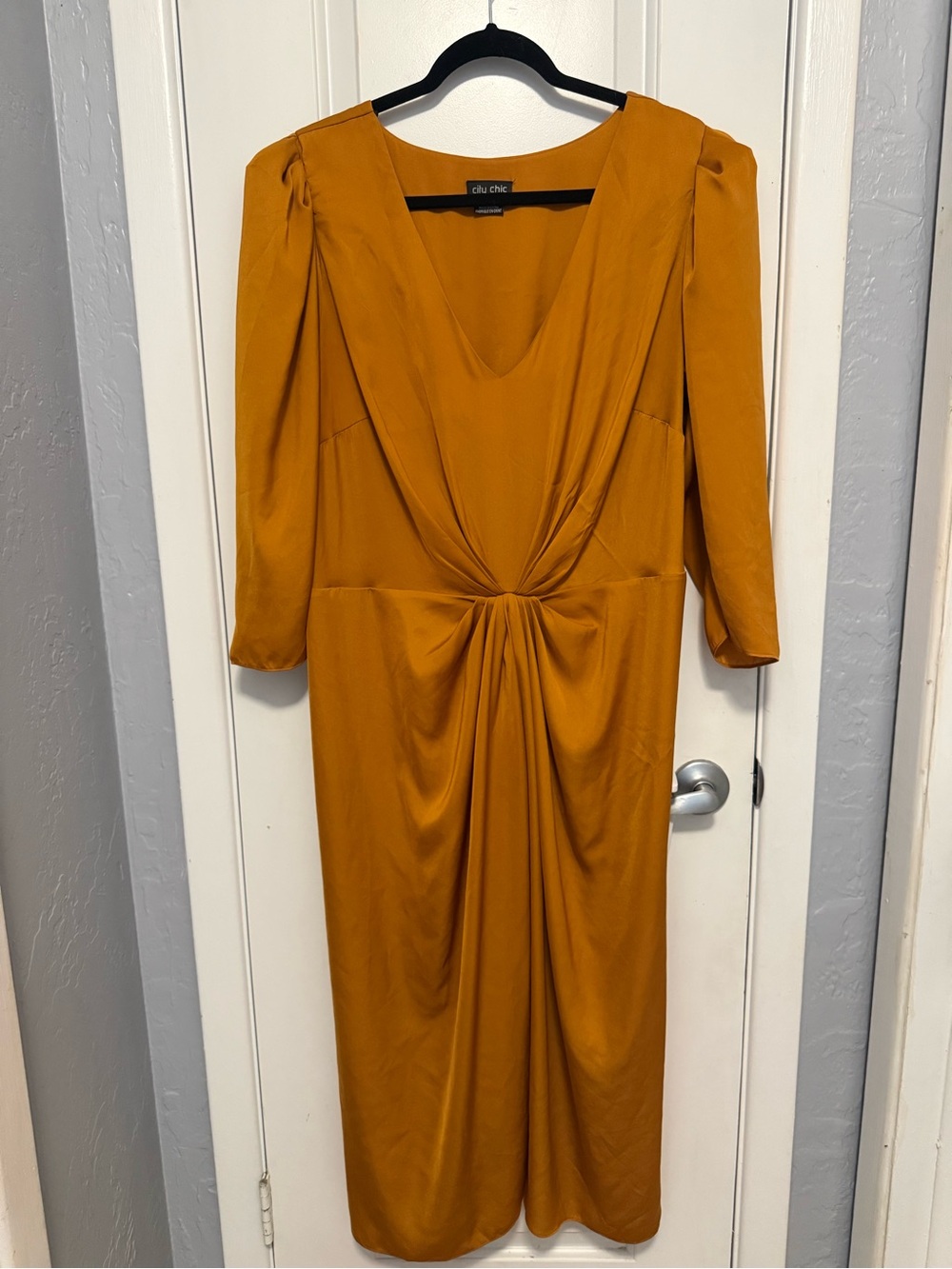 Mustard Twist-Front Midi Dress